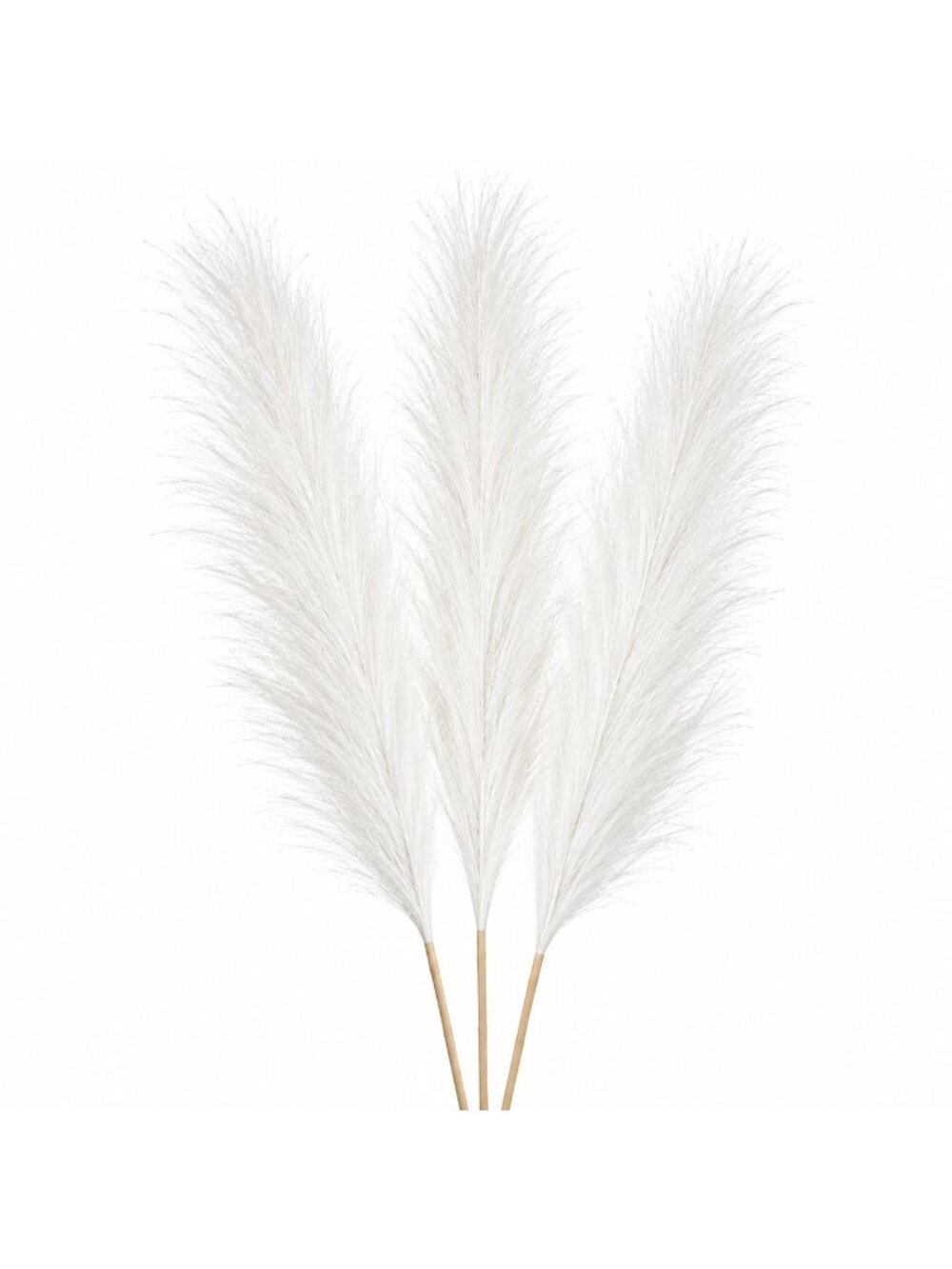 White Faux Pampas Grass 3 Stems Artificial Home Decor